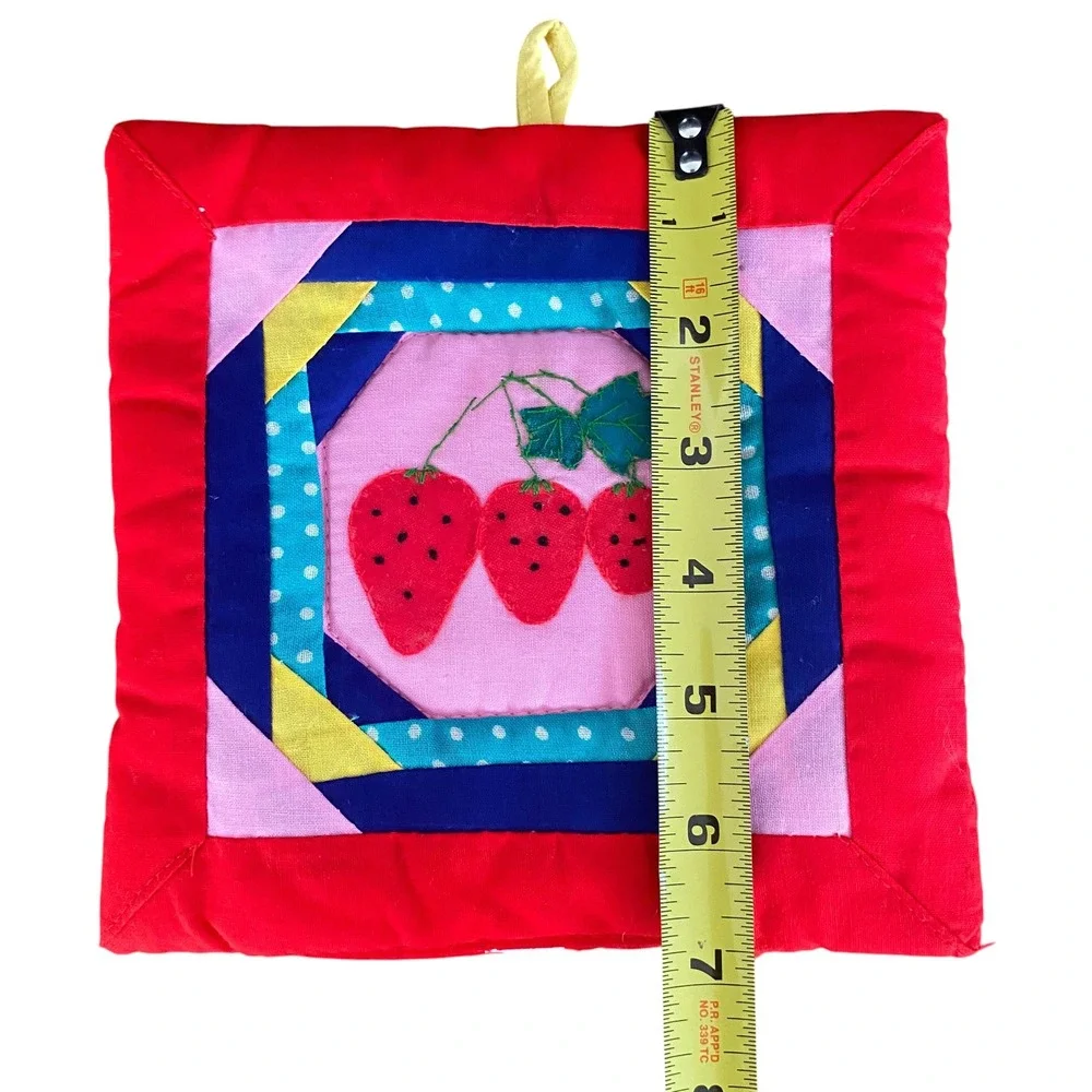 Handmade Quilted Strawberry Potholders 2 Red Patchwork Cottagecore Vintage